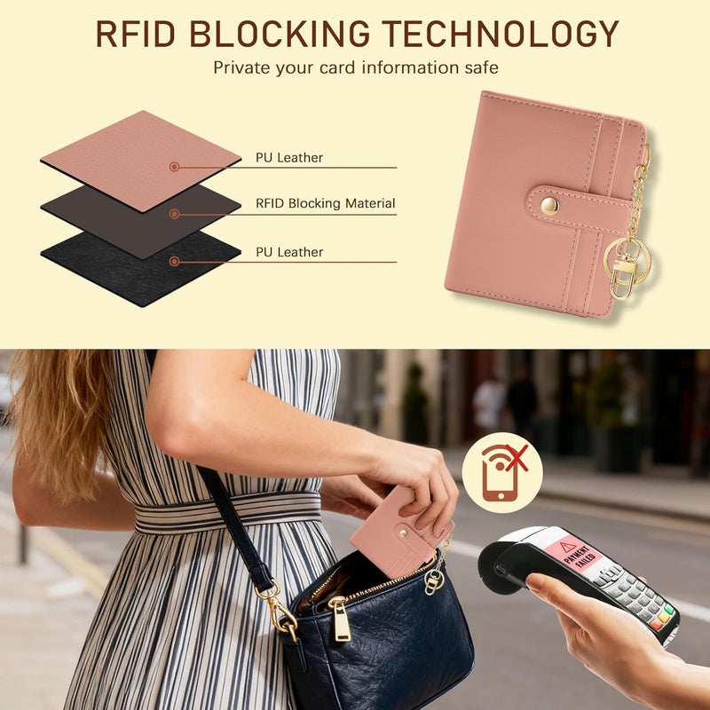Jogjam Coral Pink Rfid Ladies Wallet, Small Slim Thin Compact Credit Card Women Wallet, PU Leather Bifold Cash Zipper Coin Pocket ID Window for Female - Image 3